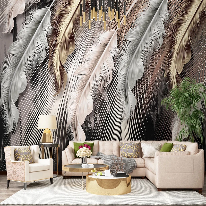 Custom Photo Wallpaper Modern 3D Luxury Feather Line Mural Living Room Restaurant Background Wall Paper For Walls 3 D Home Decor