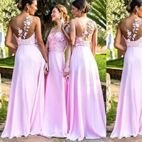 2019 pink bridesmaid dresses lace a line sheer bodice chiffon floor length robe demoiselle dhonneur wedding party dress