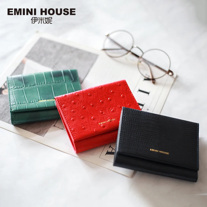 EMINI HOUSE настоящий кожаный тройной бумажник женский кошелек держатель карты