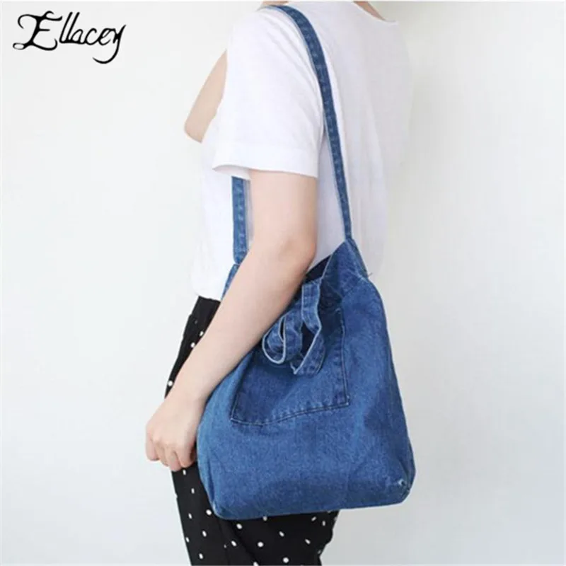 Новые женские джинсовые холщовые сумочки модные большие сумки через плечо для