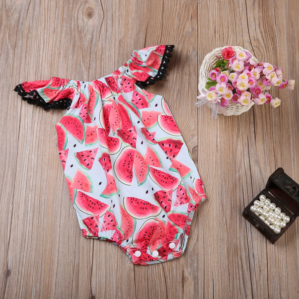 2017 Летние Детские боди с принтом арбуза милый комплект одежды цветочным и