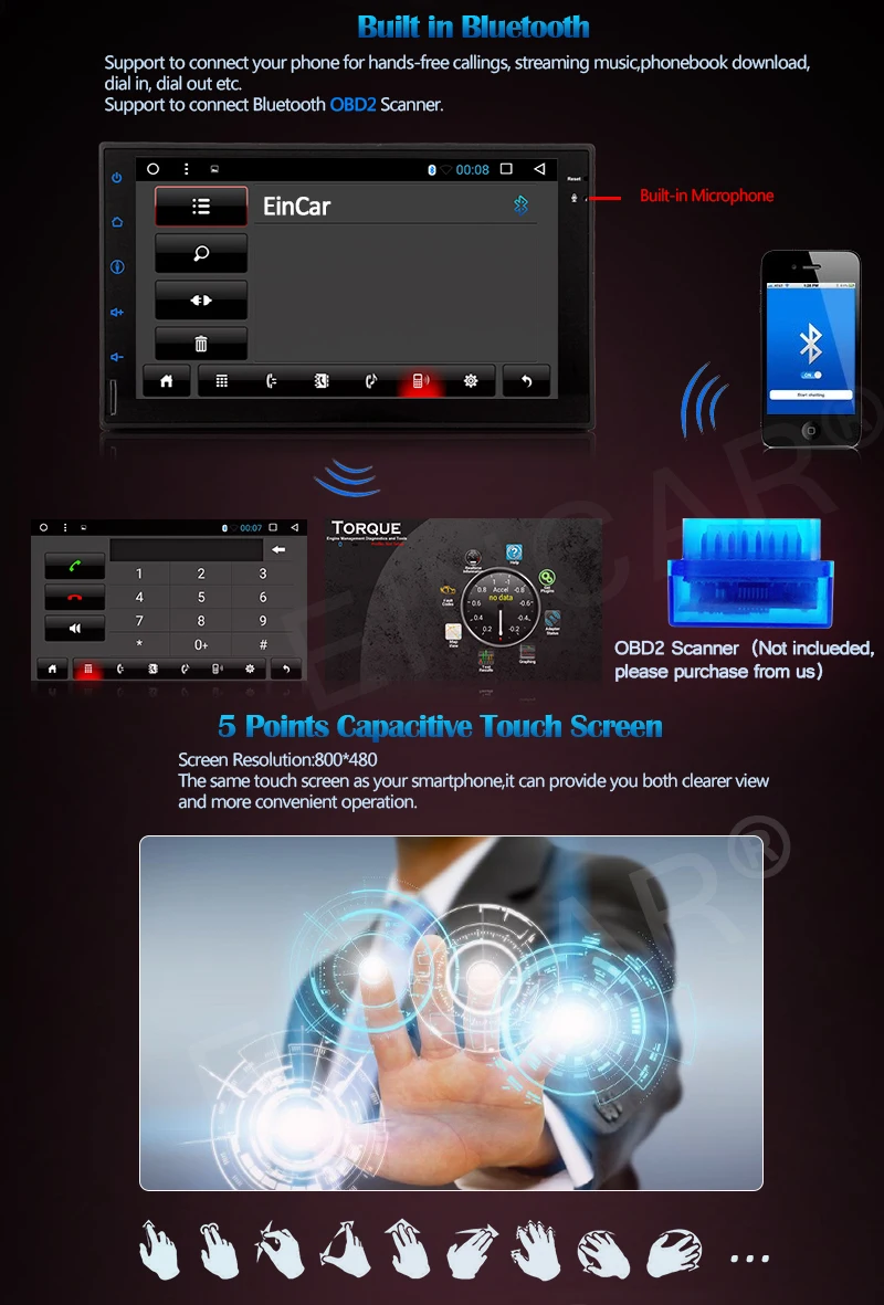 Автомобильный видеоплеер с поддержкой Wi Fi Bluetooth Mirror Link OBD2 двойная камера вход 7