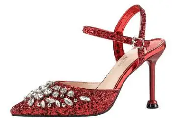 B red 9cm heel Женские босоножки; модные золотистые туфли принцессы на высоком каблуке 10 см, 6 см, с пряжкой и ремешком; роскошный дизайн - Цвет: B red 9cm heel