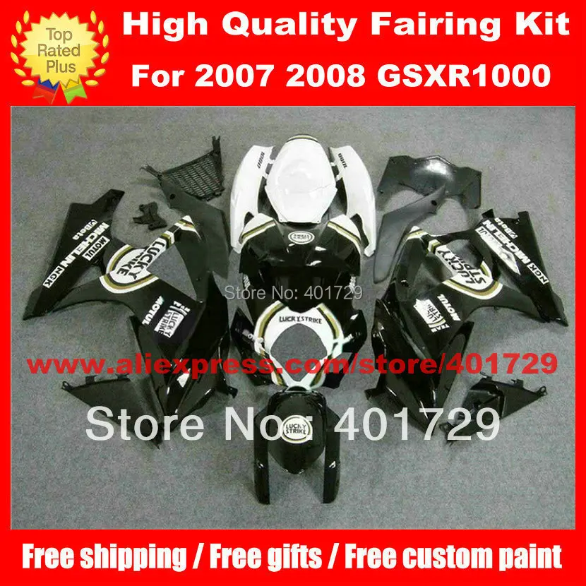 Кузов мотоцикла для Suzuki GSXR1000 2007 2008 Φ K7 LUCKY STRIKE Черный/белый комплект обтекателей с