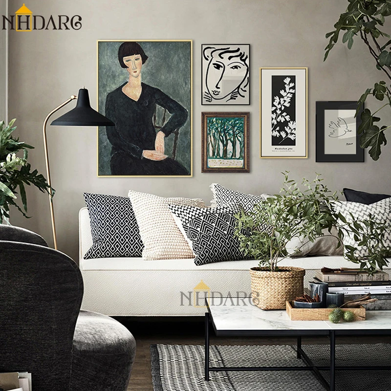 Классический Amedeo Modigliani Picasso художественная коллекция Эскиз Холст печать живопись плакат Настенные картины гостиная домашний декор
