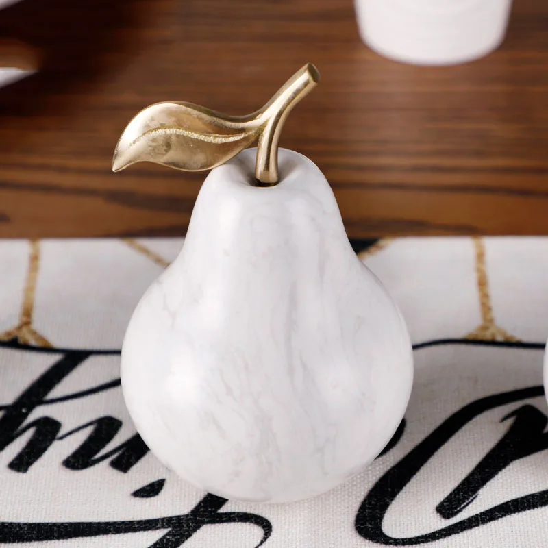 16x9.5cm Pear Мраморные фрукты Груша Яблоко украшения дома аксессуары гостиная офисный Настольный ТВ шкаф Креативные украшения медный Декор - Цвет: 16x9.5cm Pear