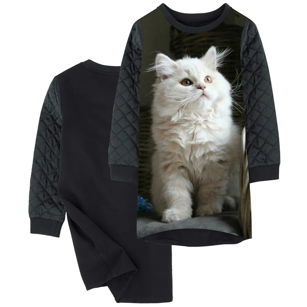 Toddler Girl Dress white Cat print Autumn Winter Princess Birthday Party Dresses kids clothing 2-12Y Children's clothes | Детская