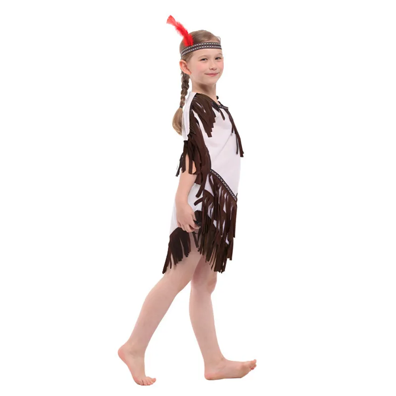 Girls Halloween Pocahontas Princess costumes Children Primitive Indian traditional Cosplay Carnival Purim Stage play party dress |