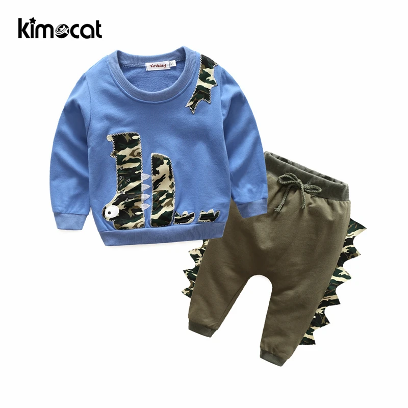 Kimocat Long Sleeve Autumn Winter Boys Clothing Set Warm Cotton Baby Clothes Cartoon Printing Cute Dinosaur |