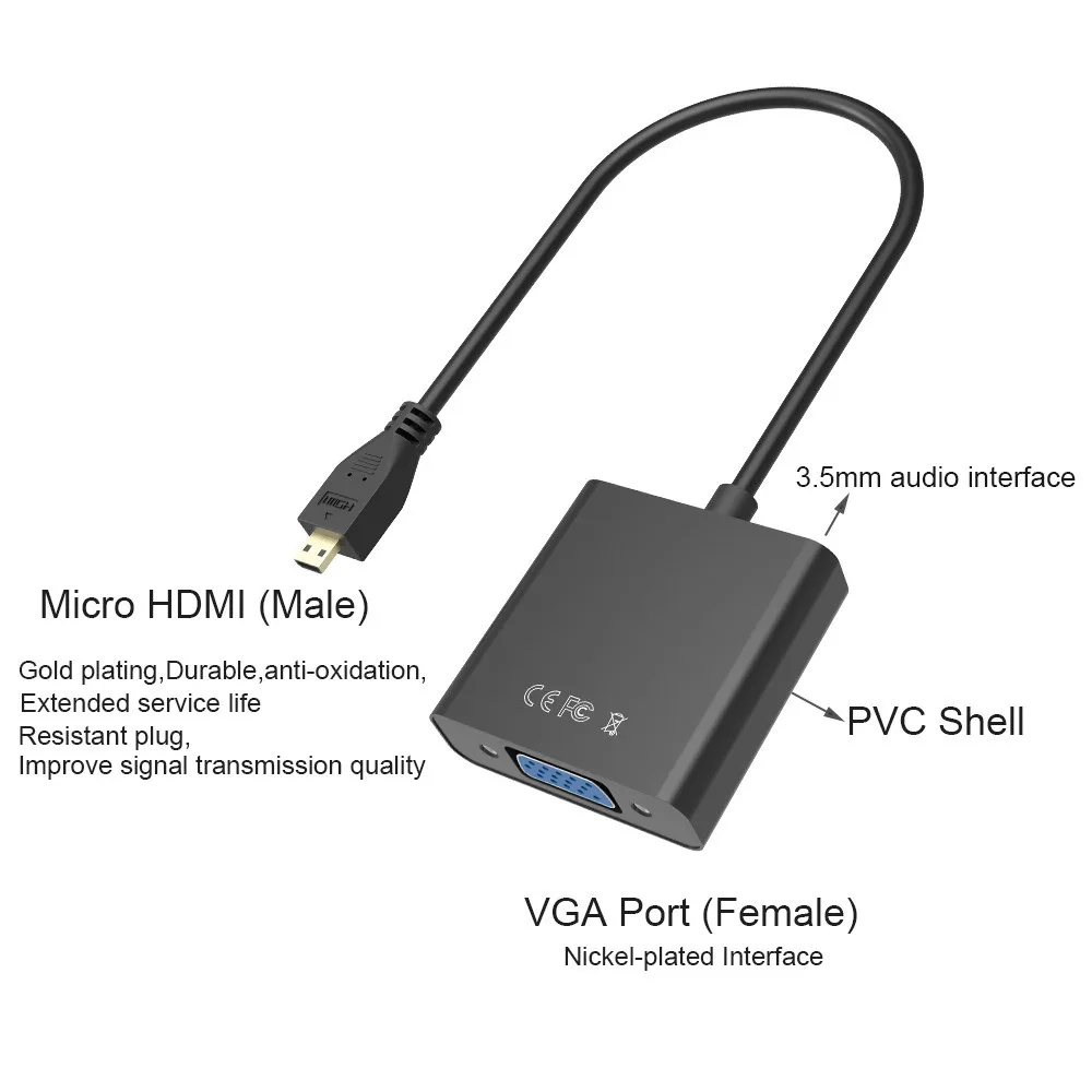 Robotsky 1080P микро HDMI к VGA аудио конвертер адаптер кабель мужчин и женщин для HD HDTV ПК ноутбук xbox PS3 PS4 камера планшет