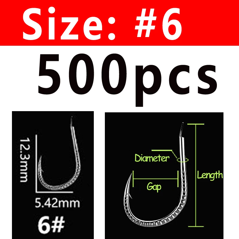 Size 6 500PCS Bimoo 500 шт. серебряный дракон весы с крючком Карп Рыболовный крючок колючая пресноводная рыба Крючки сельдь трава крючок для ловли карпа#1~#13 - Цвет: Size 6 500PCS