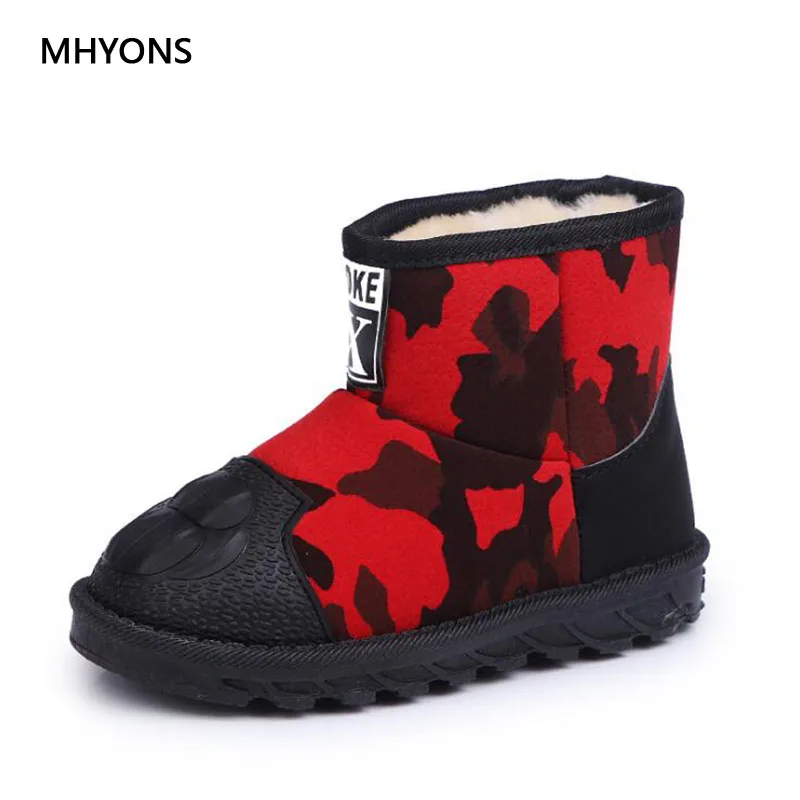 MHYONS/2018 новая детская зимняя сапоги обувь Кожа Камуфляж теплые зимние для