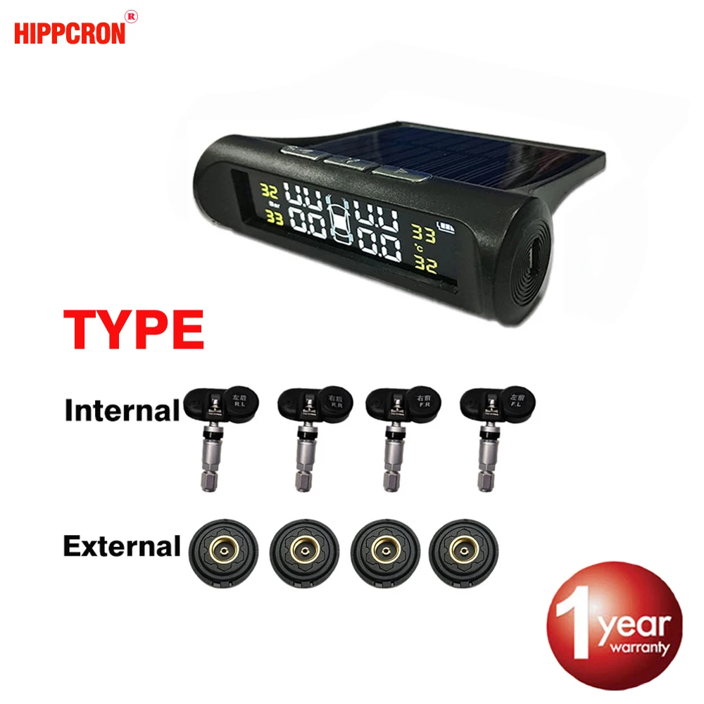 Hipppcron датчик давления в шинах, система мониторинга, внутренний/внешний Tpms автомобильный Предупреждение предупреждение о температуре, зарядка от солнечной энергии