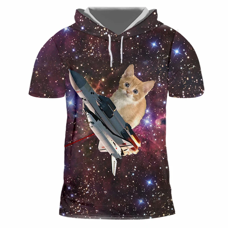 Футболка OGKB мужская с капюшоном Повседневная рубашка 3D принтом Galaxy Space Cat