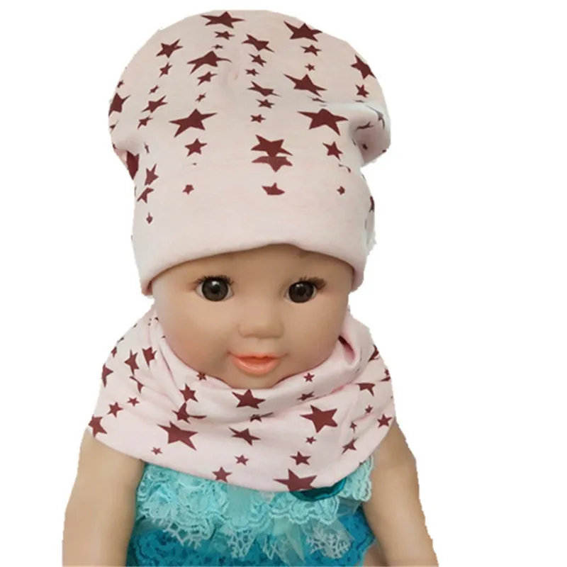 Сезон лето весна осень Хлопковые комплекты с шарфом и шапкой для малышей принтом