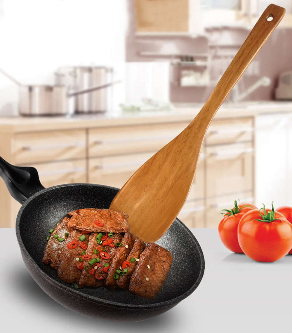 Длинная Деревянная рисовая лопатка Совок кухонная посуда антипригарная ручная лопатка для котелка с выпуклым днищем