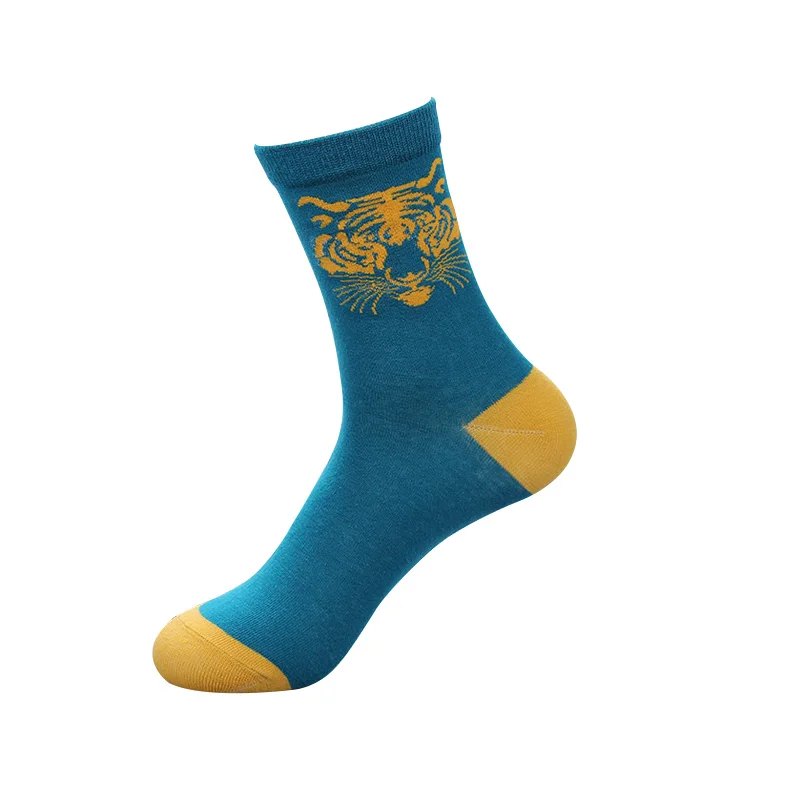 5 пар хлопковые мужские носки средней длины с принтом тигра модные креативные