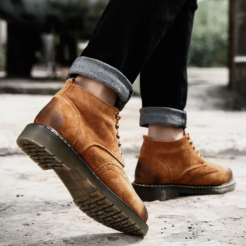 2019 модные мужские ботинки Челси зимние рабочая обувь на шнуровке для отдыха из