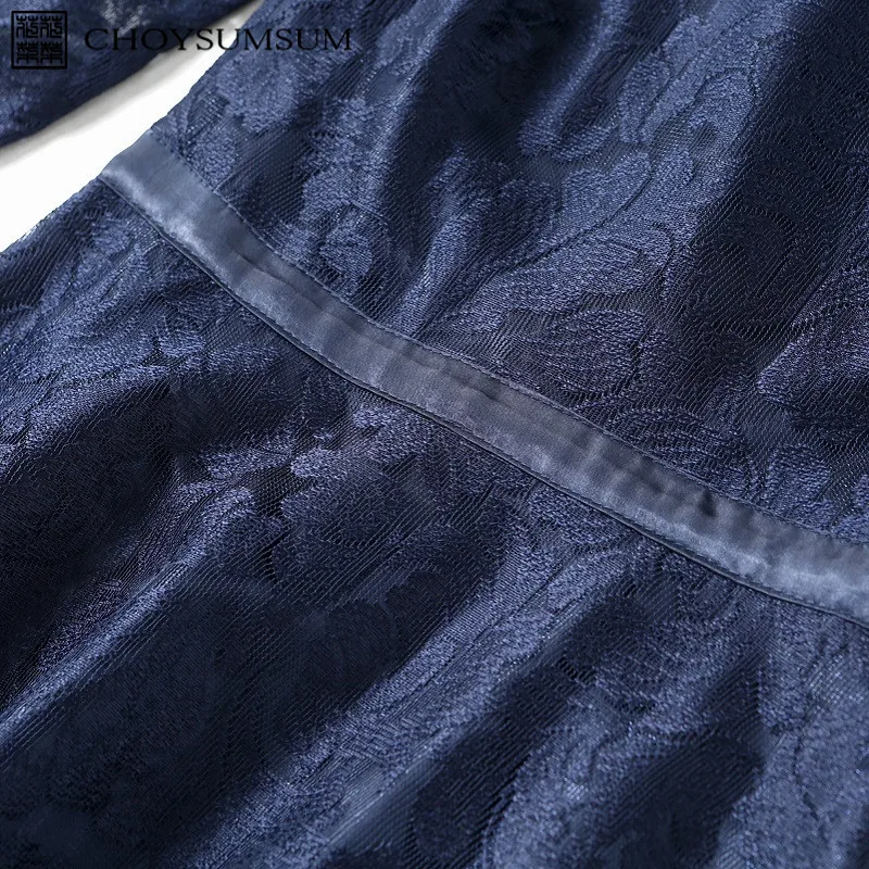 CHOYSUMSUM 2018 осеннее женское темно-синее платье с бантом и рукавами-фонариками