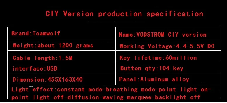 TEAMWOLF Vodstorm CIY механическая клавиатура 104key Черный Синий переключатель с подсветкой игровая клавиатура для ноутбука PC gamer русская наклейка