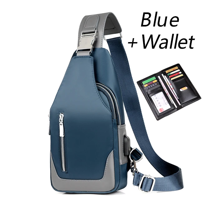 Blue suit Мужская сумка-мессенджер на плечо из ткани Оксфорд нагрудные сумки через плечо повседневные сумки-мессенджеры мужские многофункциональные сумки с зарядкой через USB - Цвет: Blue suit