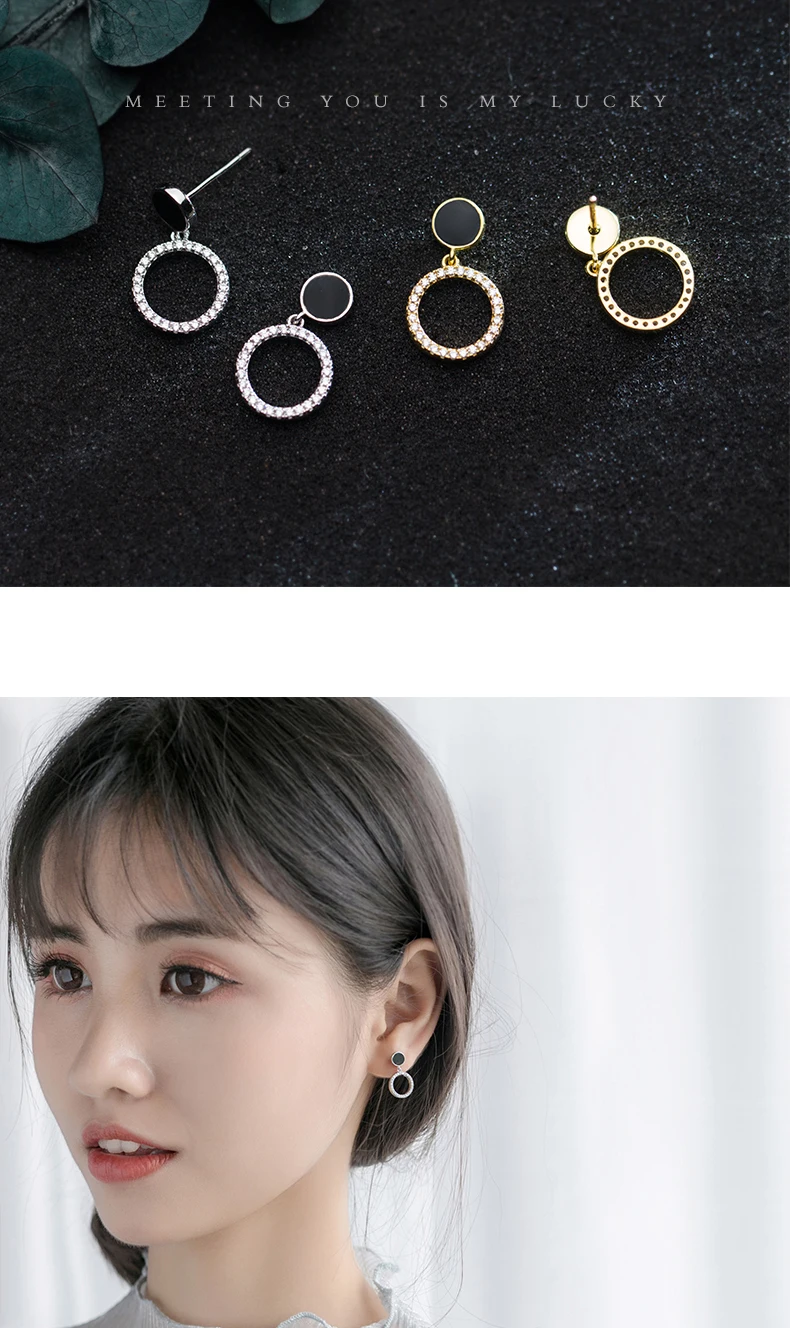 TOYOOSKY 925 серебряные серьги круглые черные короткие геометрические серьги модные вечерние серьги ювелирные изделия Brincos
