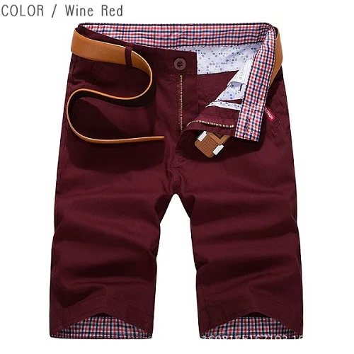 Wine Red Cuecas Masculina, мужские летние повседневные хлопковые шорты, мужские однотонные шорты размера плюс 6XL 7XL 8XL, мужские мягкие свободные пляжные шорты на молнии - Цвет: Wine Red