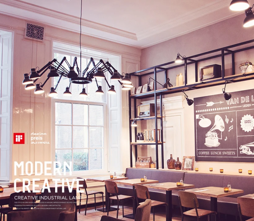 

LED Modern Spider Chandeliers Lights Fixture Nordic Black White Stretchable Spider Hanging Lamps Home Office Wroking Droplights