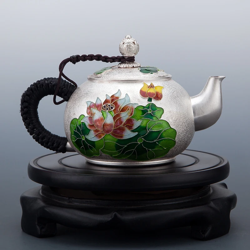 Cloisonne Серебряная бутылка чистое серебро 999 Чистая ручная работа Teaware бытовой