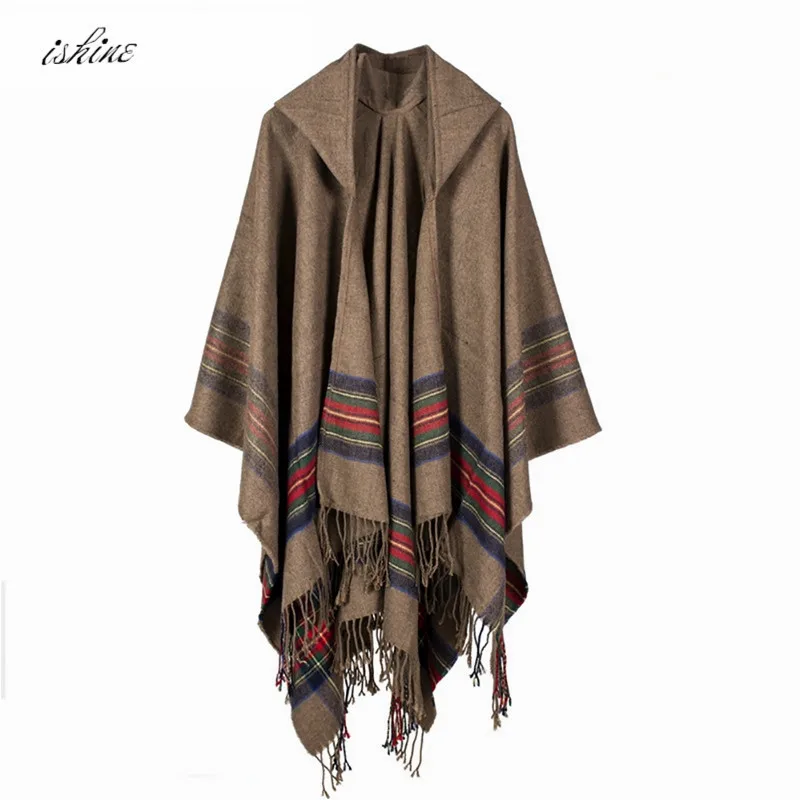 1 шт. зимнее женское Свободное пальто оверсайз вязаное кашемировое пончо накидки