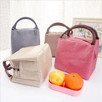 women portable lunch bag canvas stripe insulated cooler bags thermal food picnic lunch storage bag kids lunch box bag tote