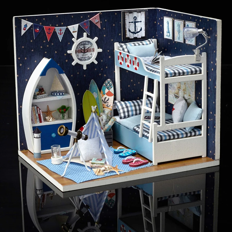 

DIY Doll House with Furniture Dust Cover Miniature 3D Wooden Dollhouse Handmade Puzzle Toys For Children H011 #E