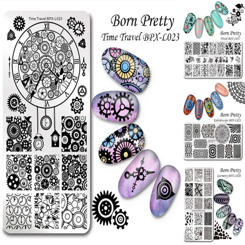 1 шт. BORN PRETTY ногтей штамповки шаблон цветочный Goemetry прямоугольная пластина маникюрная пластина с изображениями для нейл-арта BPX-L017-L023