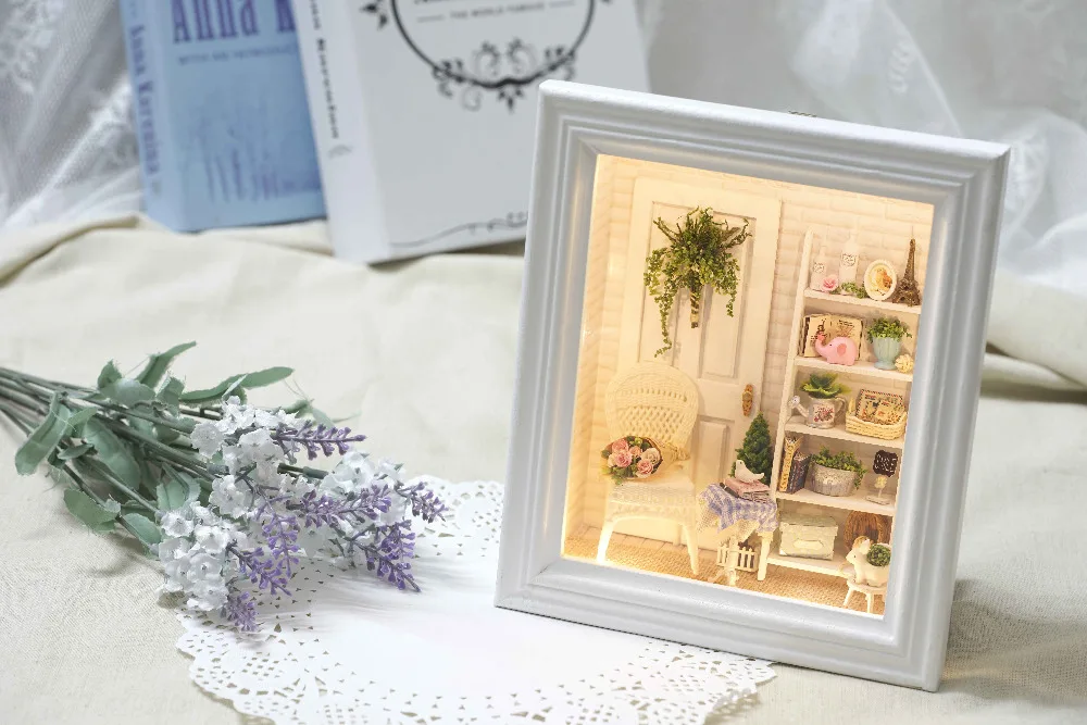 Мебель DIY Кукольный дом Wodden Miniatura кукольные дома мебель комплект фоторамка собрать кукольный домик игрушки для детей подарок W005
