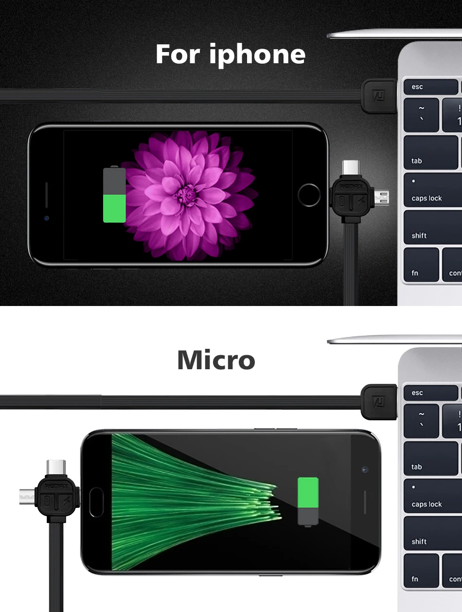 REMAX 3в1 USB C кабель type Micro TPE зарядный для передачи зарядного устройства iphone X/XS