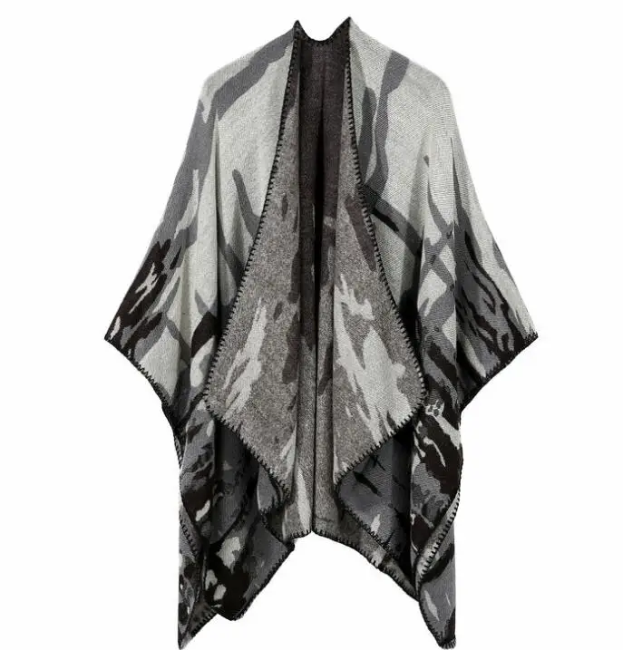 2018 женские зимние вязаные пончо с камуфляжным узором свободные накидки шаль под