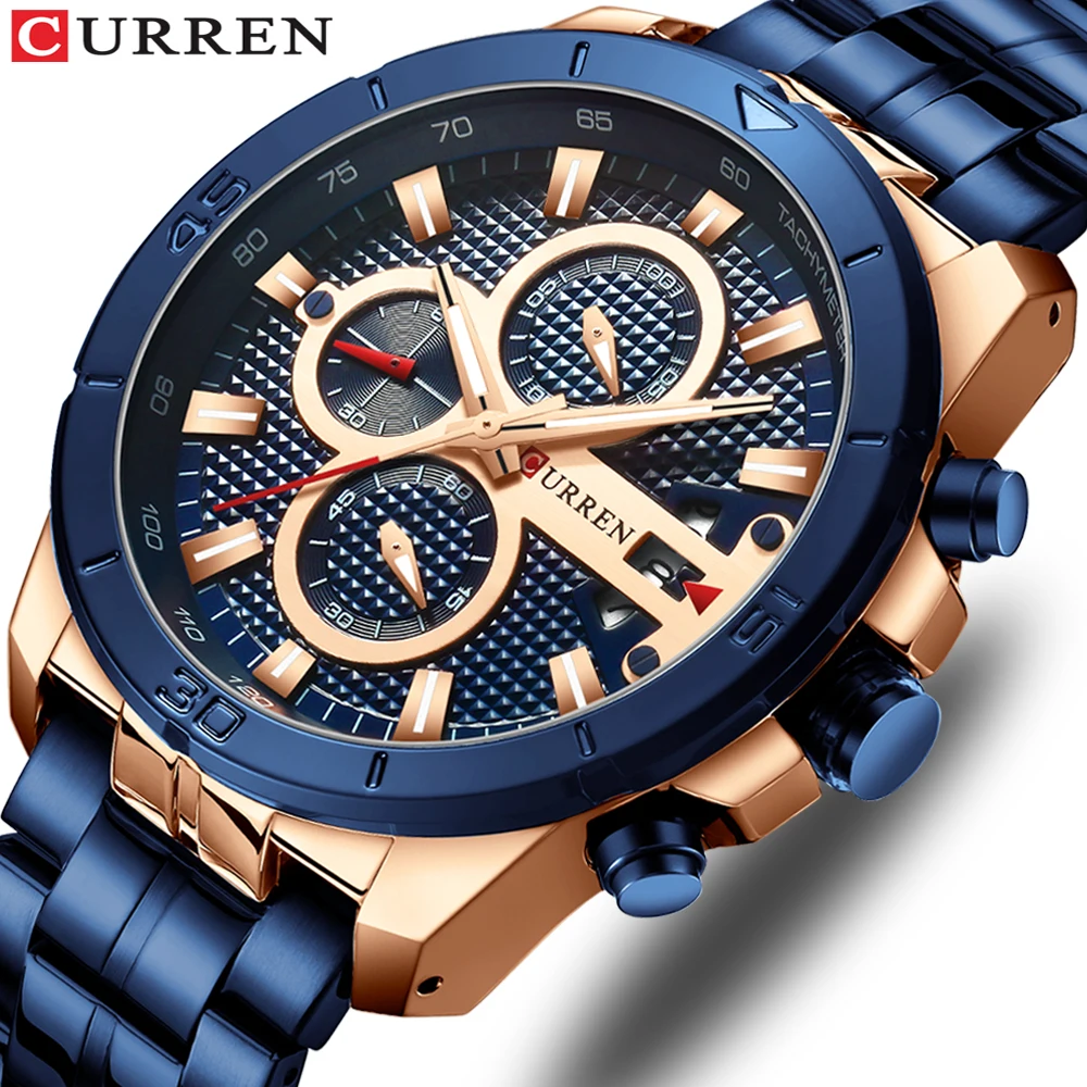 Relogio Masculino CURREN Мужские часы для роскошного бренда бизнес Стальные кварцевые часы повседневные водонепроницаемые мужские наручные часы с хронографом