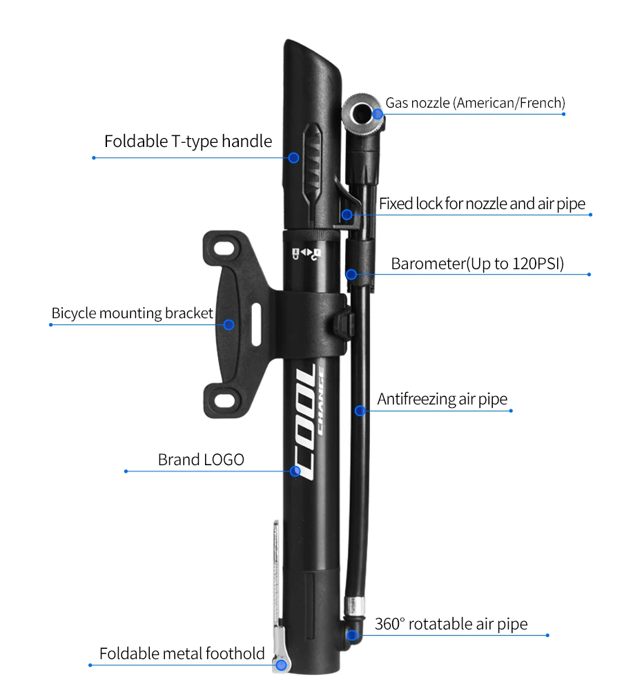 CoolChange 120PSI мини велосипедный насос алюминиевый сплав дорожный MTB велосипед шины портативный насос велосипедный воздушный насос манометр