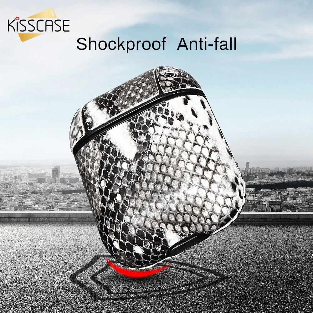 KISSCASE змеиной кожи кожа Bluetooth беспроводной наушники чехол для AirPods Case защитный