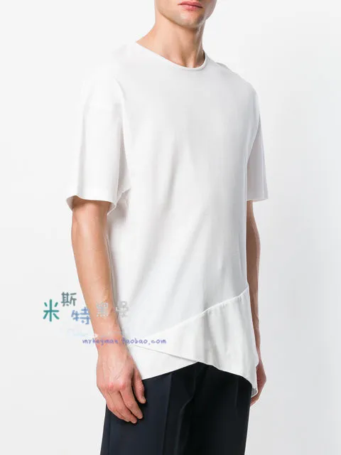 

S-5XL 2018 New Men's clothing fashion Gd Dj Hair Stylist Singer costumes irregular Hem personality splicing T-shirt costume