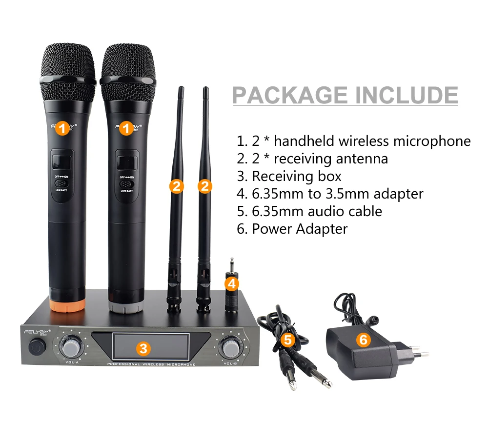 FELYBY VHF портативный беспроводной микрофон системы с двойной ручной динамические микрофоны для караоке вечерние классных встреч