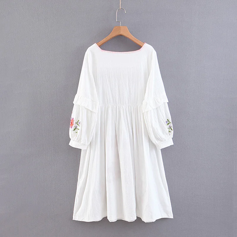 TEELYNN long dress vintage floral Embroidery cotton lantern sleeve boho dresses Square collar women vestido | Женская одежда