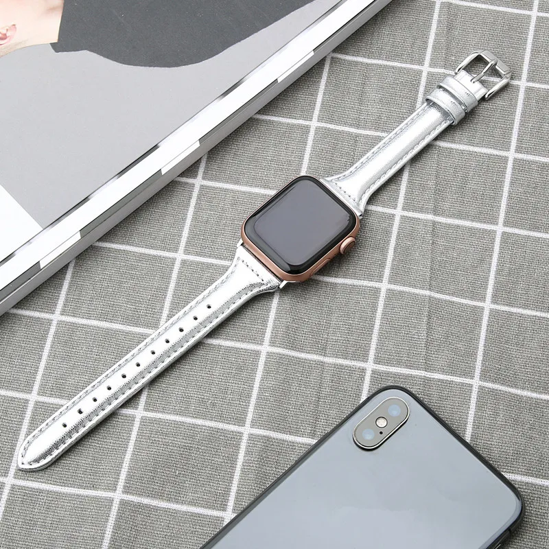 Ремешок кожаный для Apple Watch Bnad браслет часов Series 4 3 2 1 38 мм 42 40 44 цвета розового
