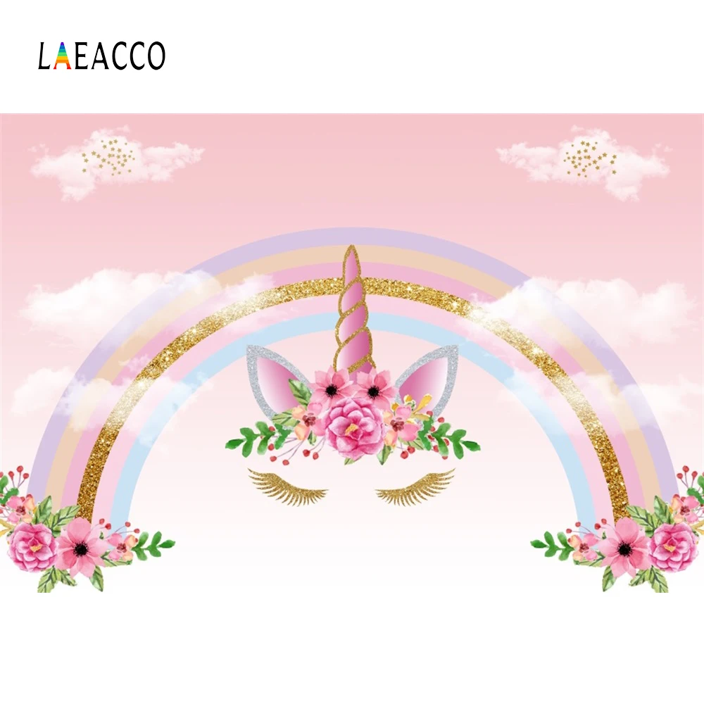 Laeacco мультфильм Радуга Единорог Вечеринка цветок ребенок фотографии фоны на
