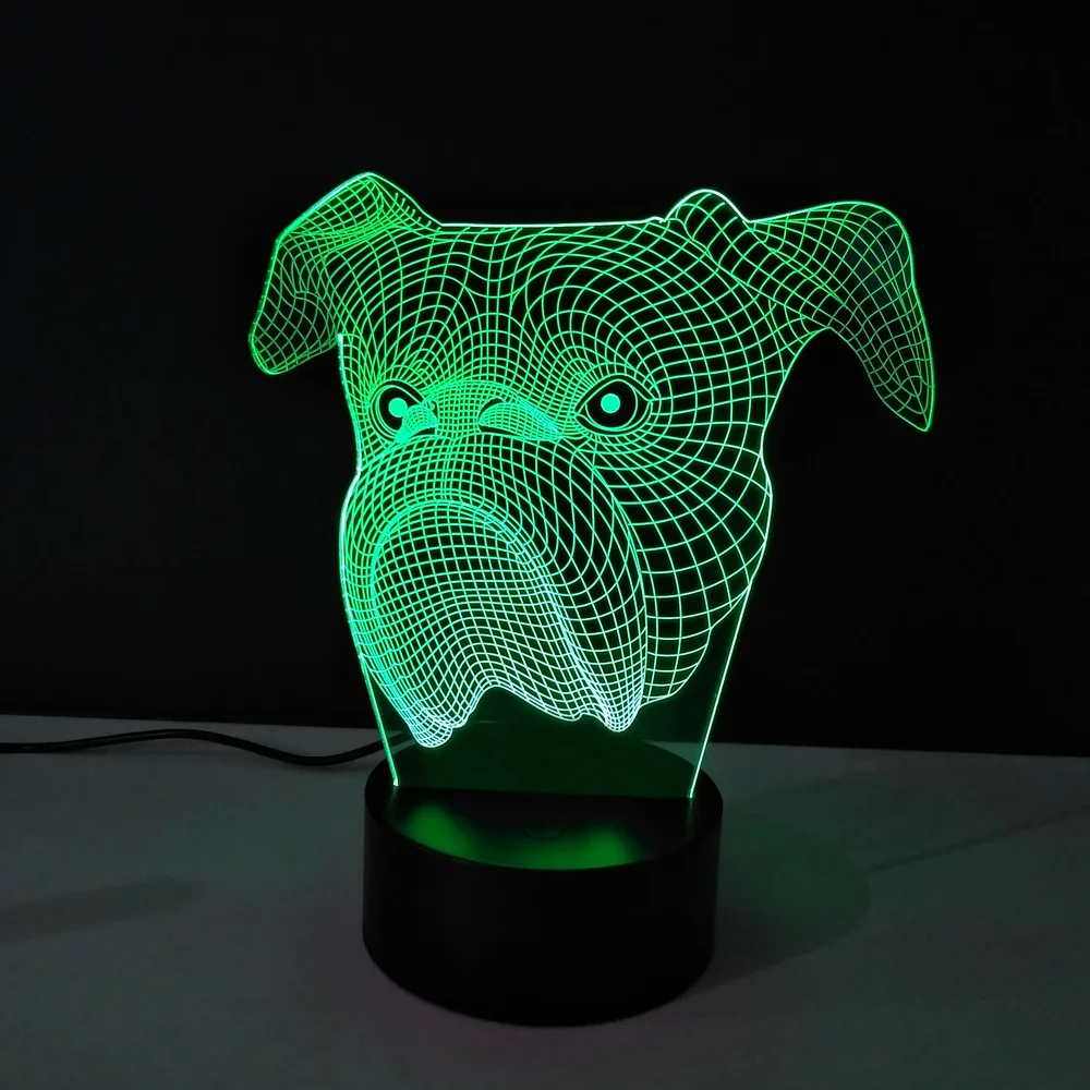 3D Оптическая иллюзия ночного светодиодного освещения для головы собаки