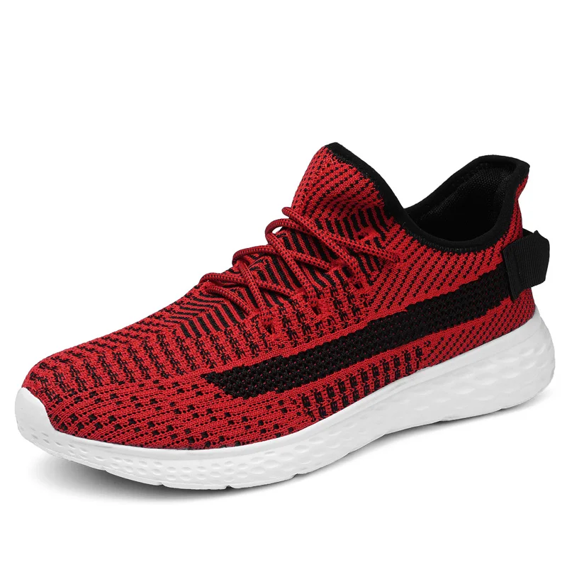 Men Sneakers Ultralight Flyknit Breathable Mesh Men's Shoes Casual Lace-up Tenis Masculino Adult Footwear Plus Size 38-48 | Обувь
