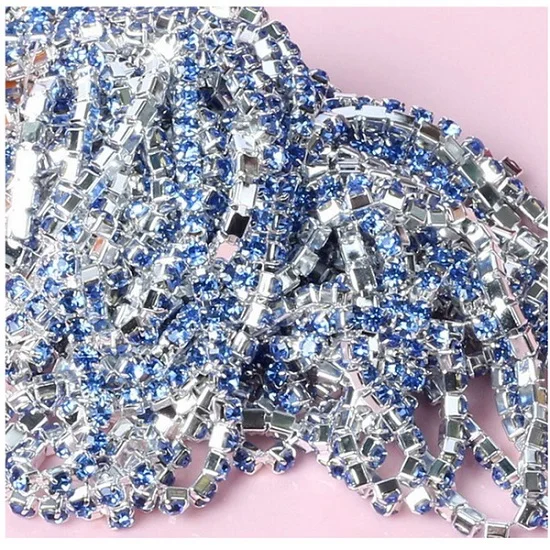 Light Blue 10 метров пришитые стразы с плоской задней стороной, цепочка SS6 SS8 SS10 SS12 для свадебного платья, украшения для костюма, аксессуары для одежды, отделка - Цвет: Light Blue