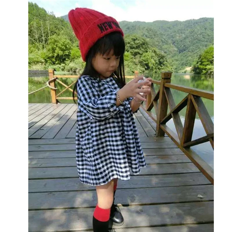Платье для маленьких девочек новинка 2019 костюм платье в клетку с длинным рукавом