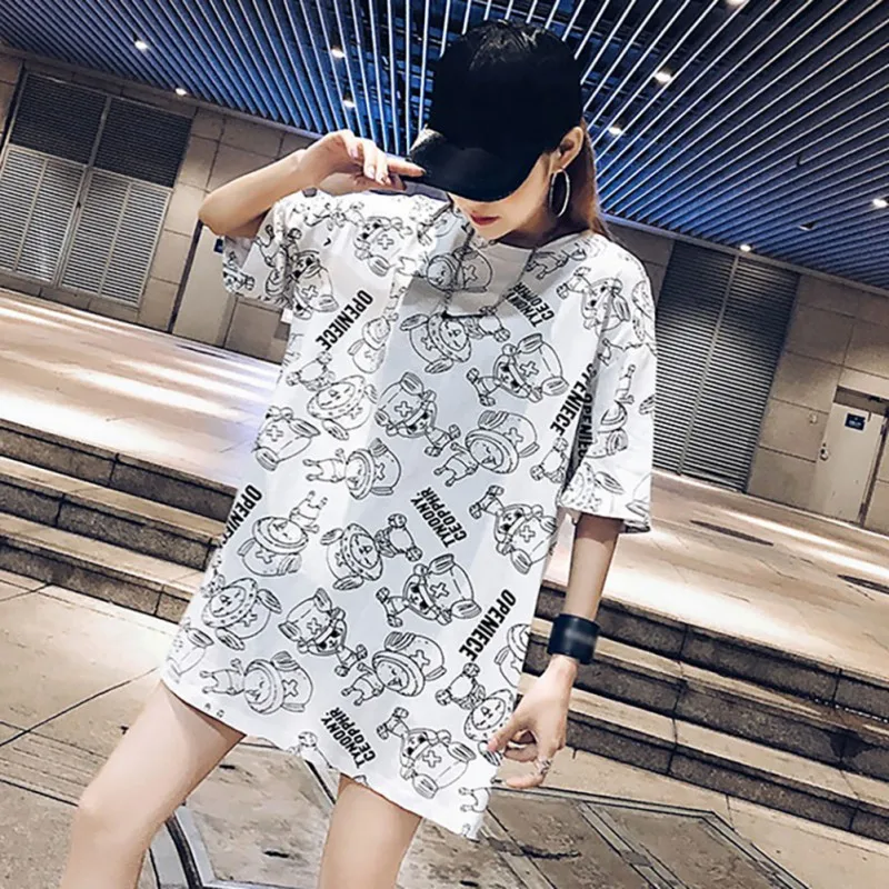 Женская Повседневная футболка с круглым вырезом и принтом граффити Свободный