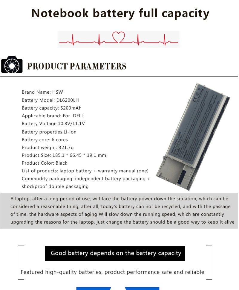 HSW ноутбук Батарея для Dell Latitude D620 D630 D631 M2300 KD491 KD492 KD494 KD495 NT379 PC764 PC765 PD685 RD300 TC030 Батарея